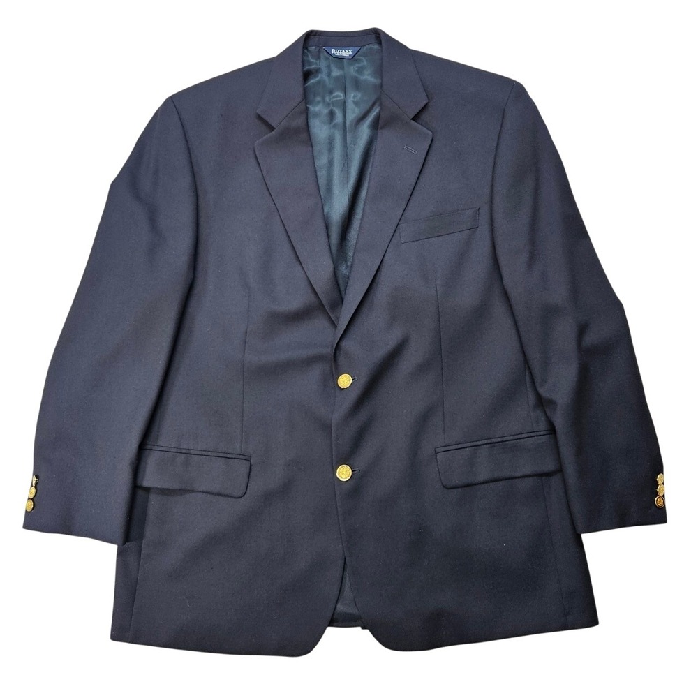 Botany 500 Mens‎ Navy Blue Pure New Wool Blazer Gold Crest Buttons 44 Regular